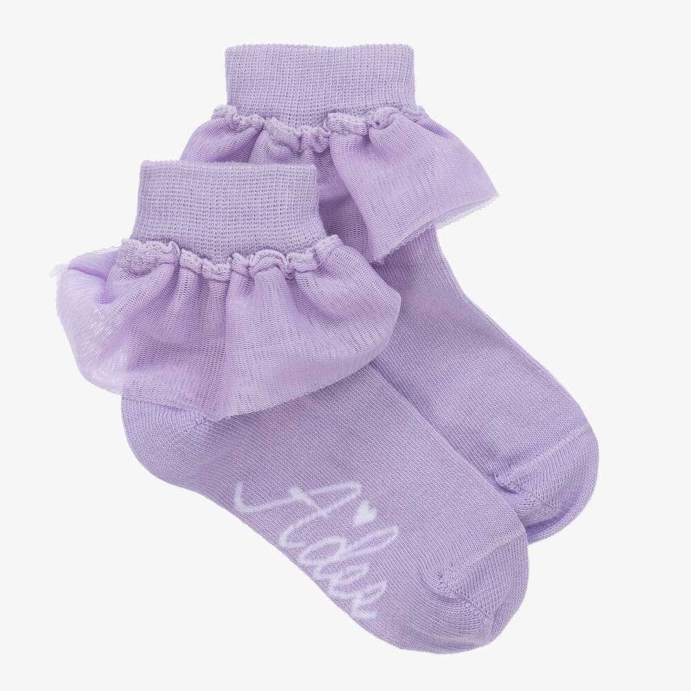 A Dee-Girls Lilac Ruffle Cotton Socks | Childrensalon Outlet