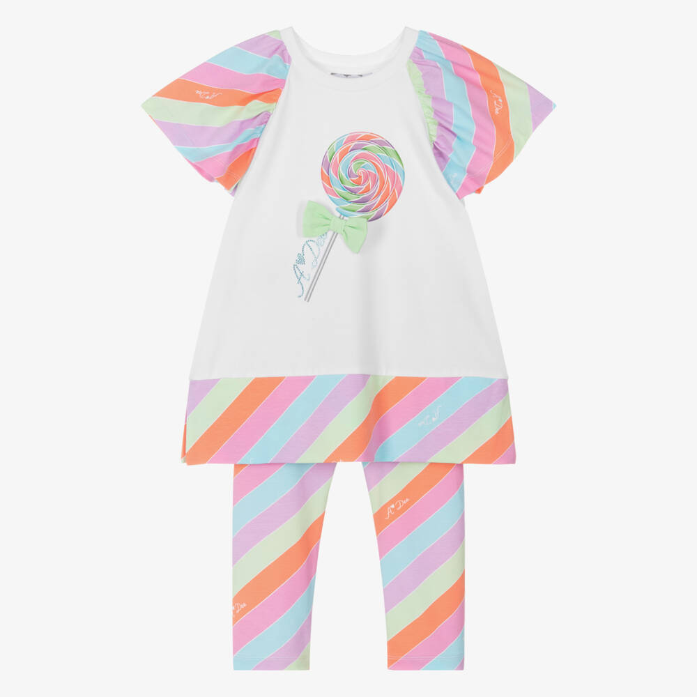 A Dee-Girls Lollipop Stripe Leggings Ensemble | Childrensalon Outlet