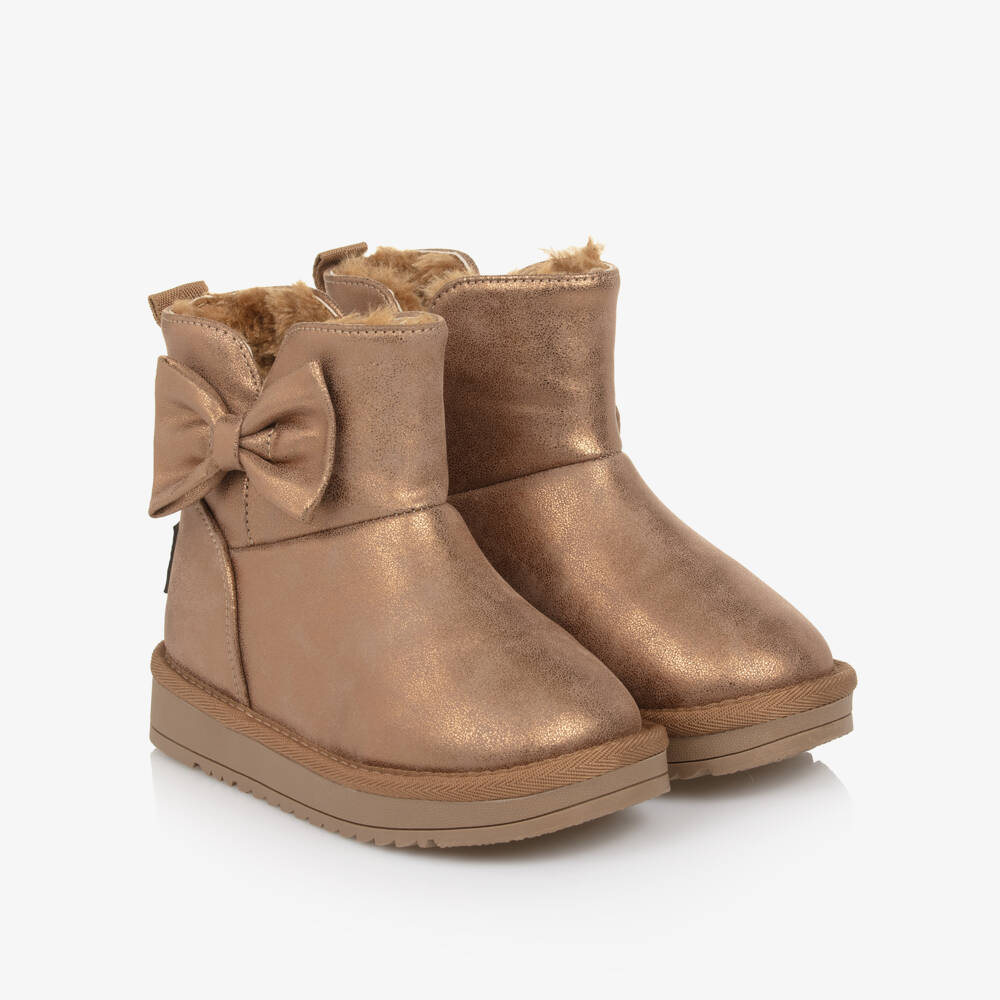 A Dee-Girls Metallic Brown Faux Leather Bow Boots | Childrensalon Outlet