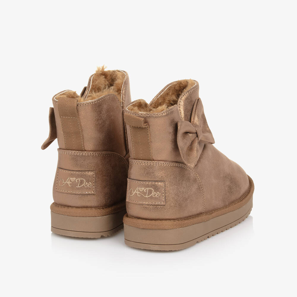 A Dee-Girls Metallic Brown Faux Leather Bow Boots | Childrensalon Outlet