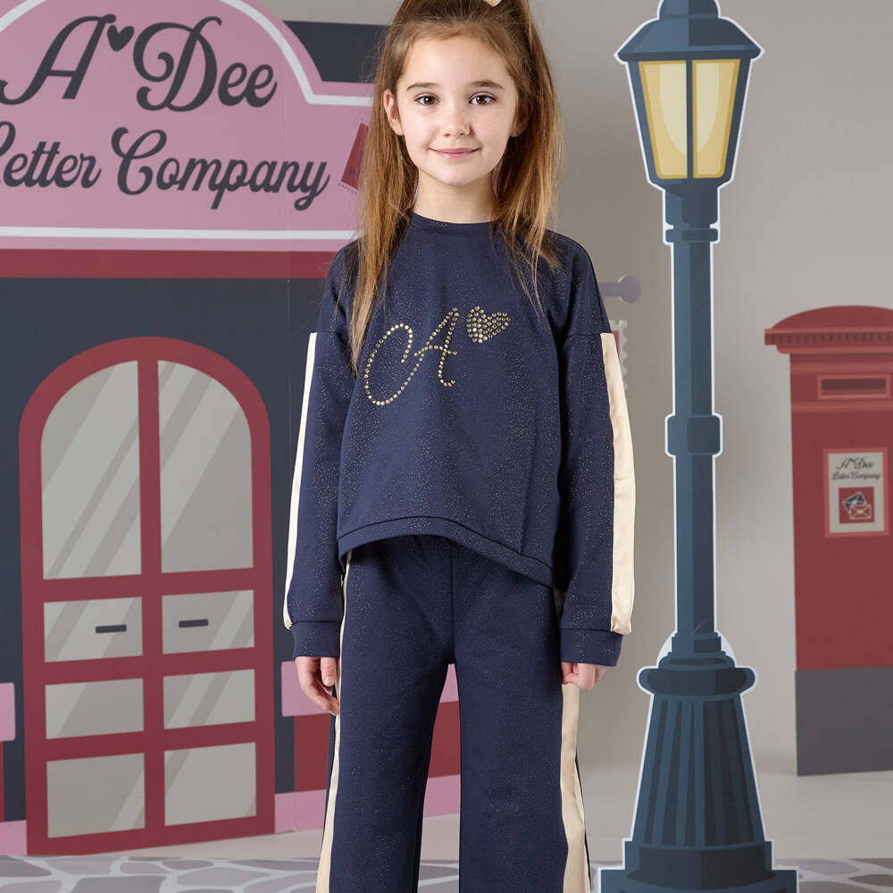 آدي-طقم بنطلون قطن لون ذهبي وكحلي للبنات | Childrensalon Outlet