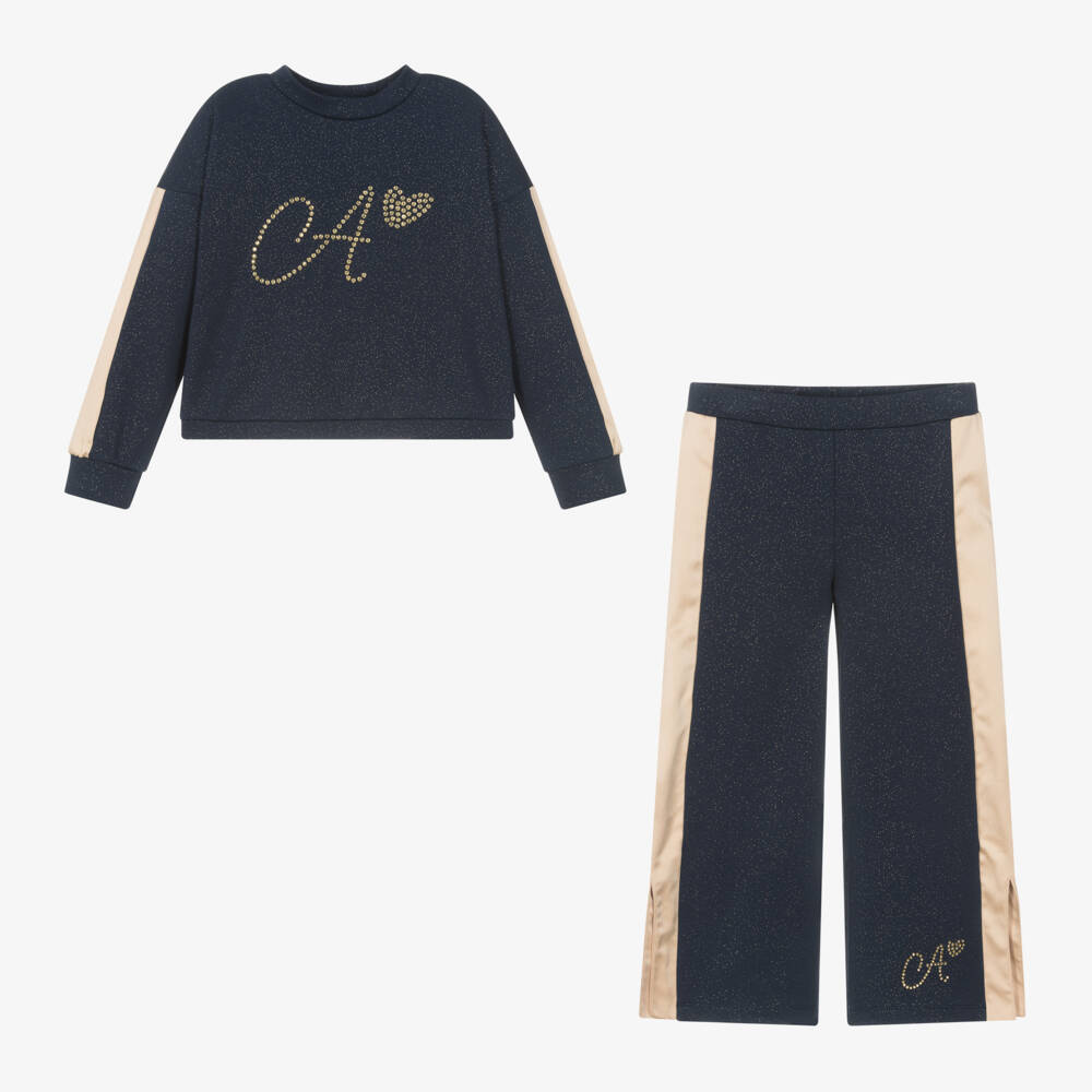 آدي-طقم بنطلون قطن لون ذهبي وكحلي للبنات | Childrensalon Outlet