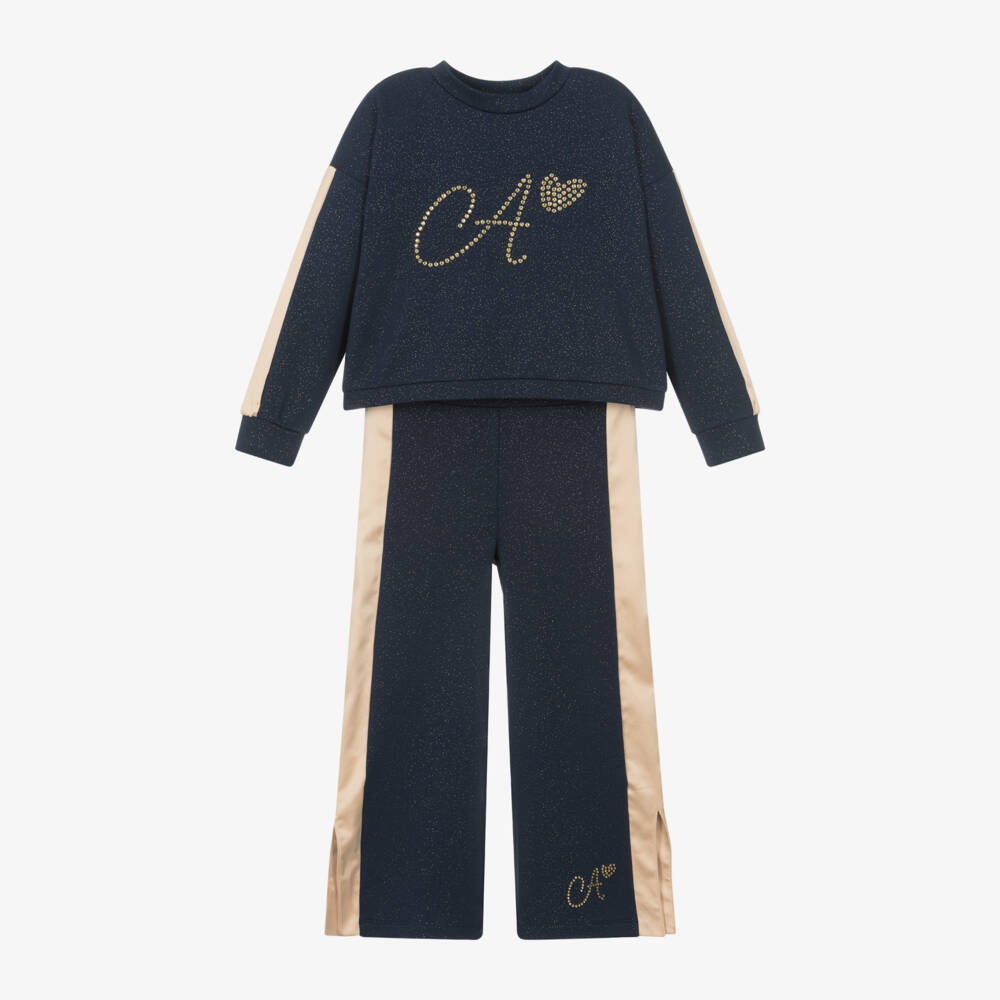 A Dee-Girls Navy and Gold Trouser Ensemble | Childrensalon Outlet