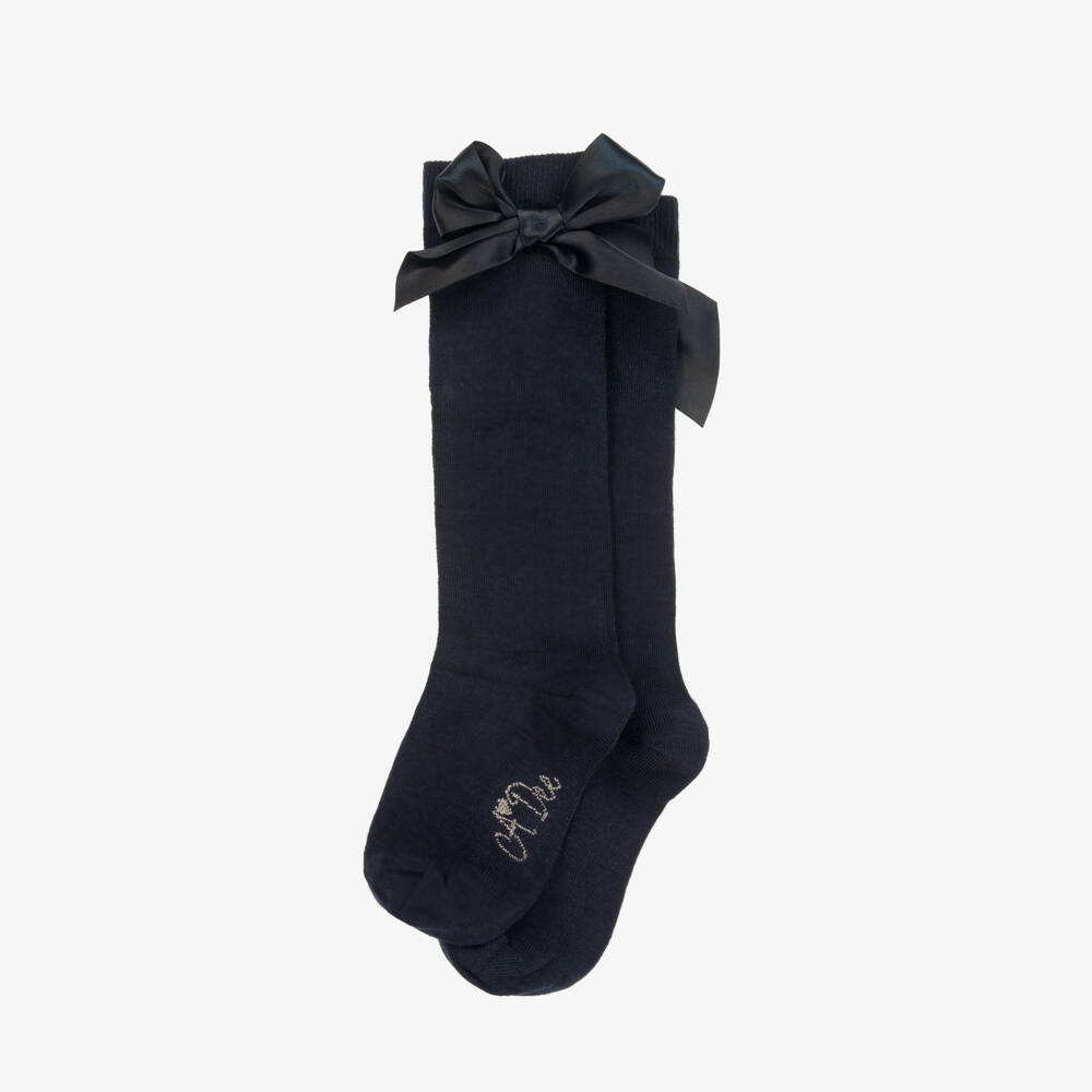 A Dee-Girls Navy Blue Bow Knee-High Socks | Childrensalon Outlet