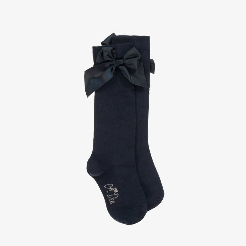 A Dee-Girls Navy Blue Bow Knee-High Socks | Childrensalon Outlet