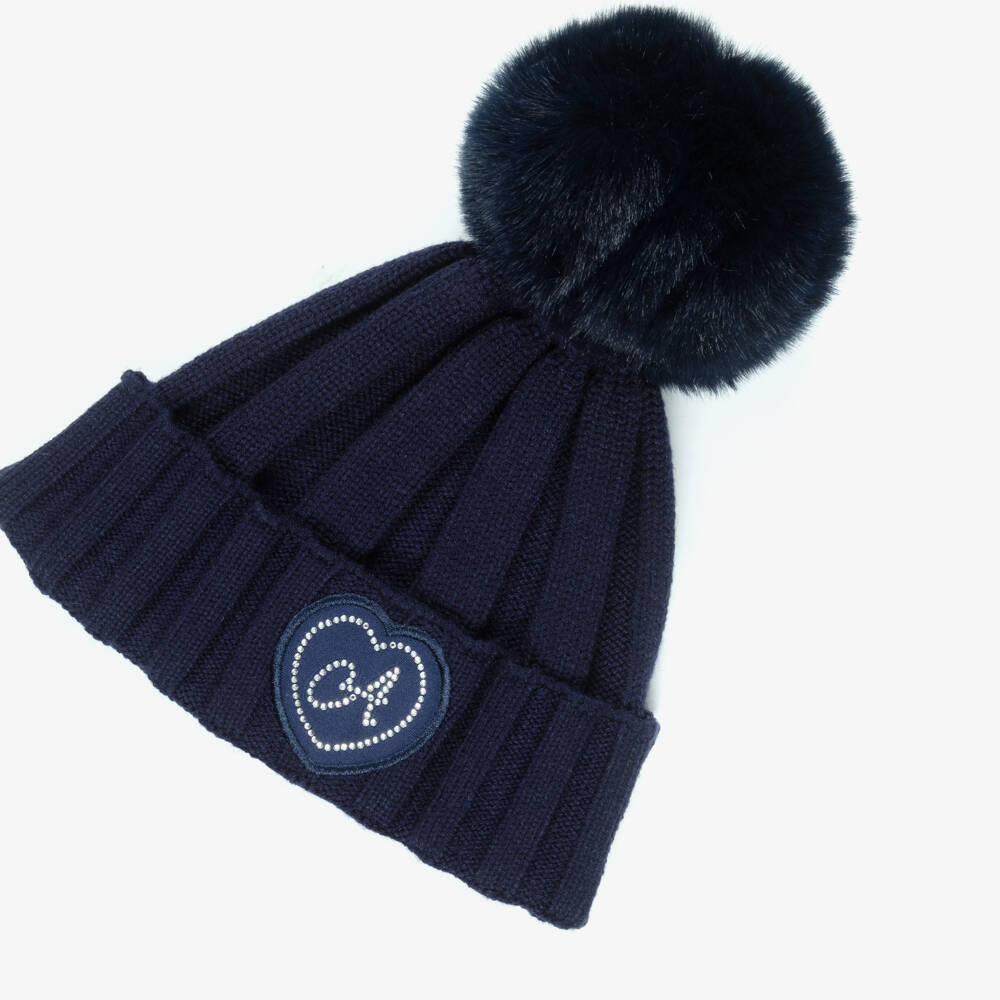 A Dee-Girls Navy Blue Chunky Knit Pom-Pom Hat | Childrensalon Outlet