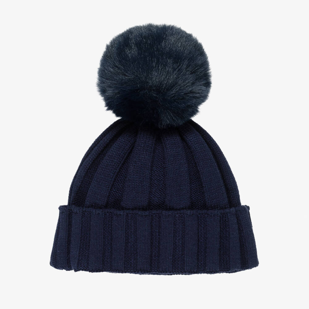 A Dee-Girls Navy Blue Chunky Knit Pom-Pom Hat | Childrensalon Outlet