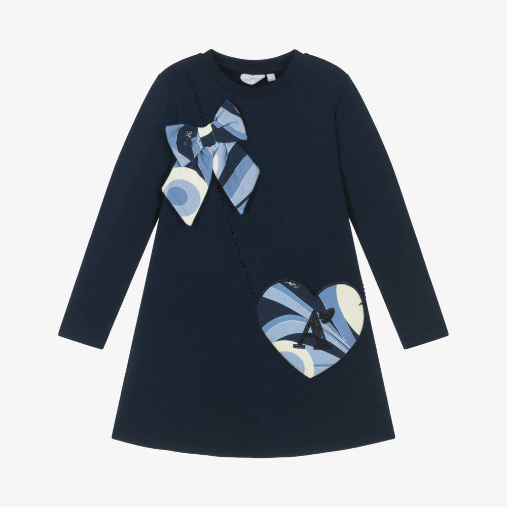 A Dee-Girls Navy Blue Cotton Swirl Print Dress | Childrensalon Outlet