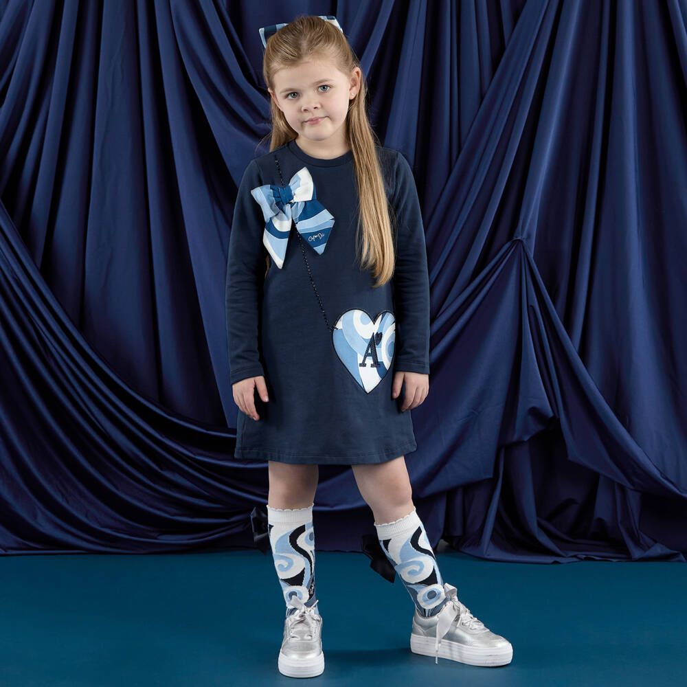 A Dee-Girls Navy Blue Cotton Swirl Print Dress | Childrensalon Outlet