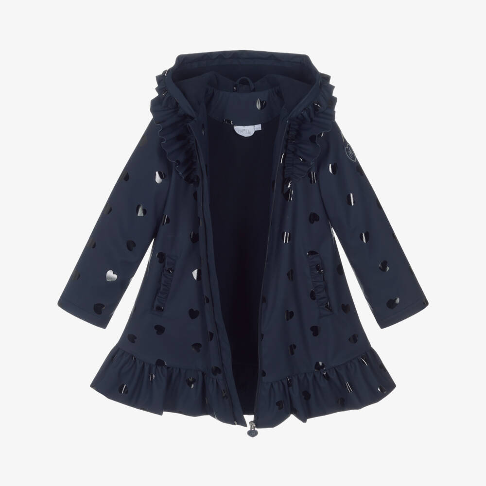 A Dee-Girls Navy Blue Hearts Raincoat with Ruffles | Childrensalon Outlet