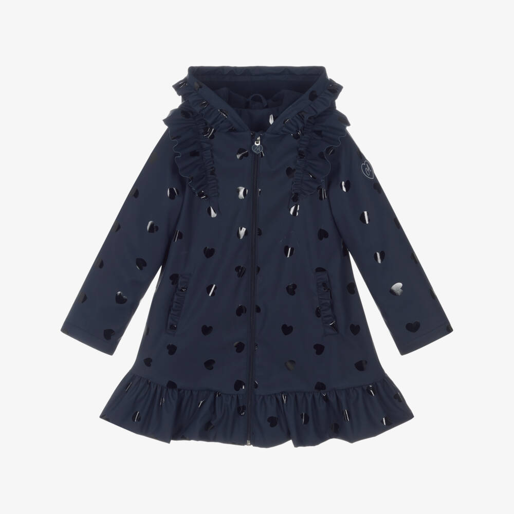 A Dee-Girls Navy Blue Hearts Raincoat with Ruffles | Childrensalon Outlet
