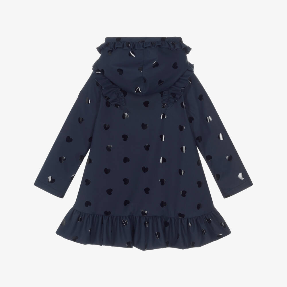 A Dee-Girls Navy Blue Hearts Raincoat with Ruffles | Childrensalon Outlet