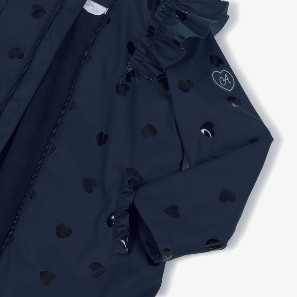A Dee-Girls Navy Blue Hearts Raincoat with Ruffles | Childrensalon Outlet