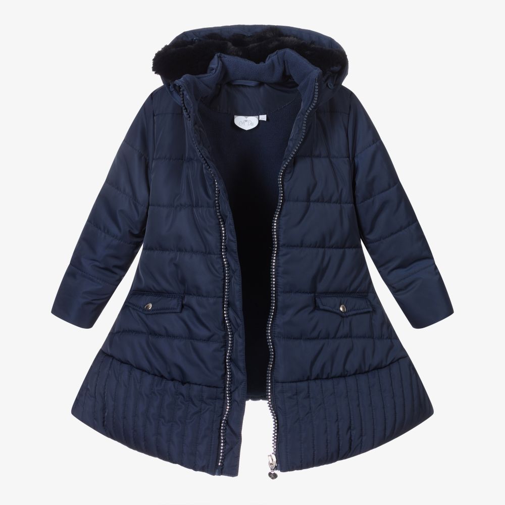 Girls navy puffa coat discount
