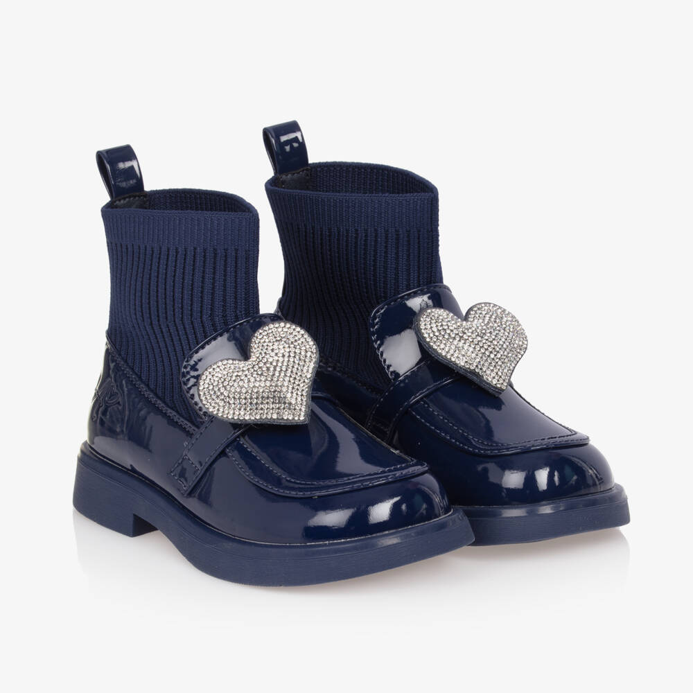A Dee-Girls Navy Diamanté Heart Ankle Boots | Childrensalon Outlet