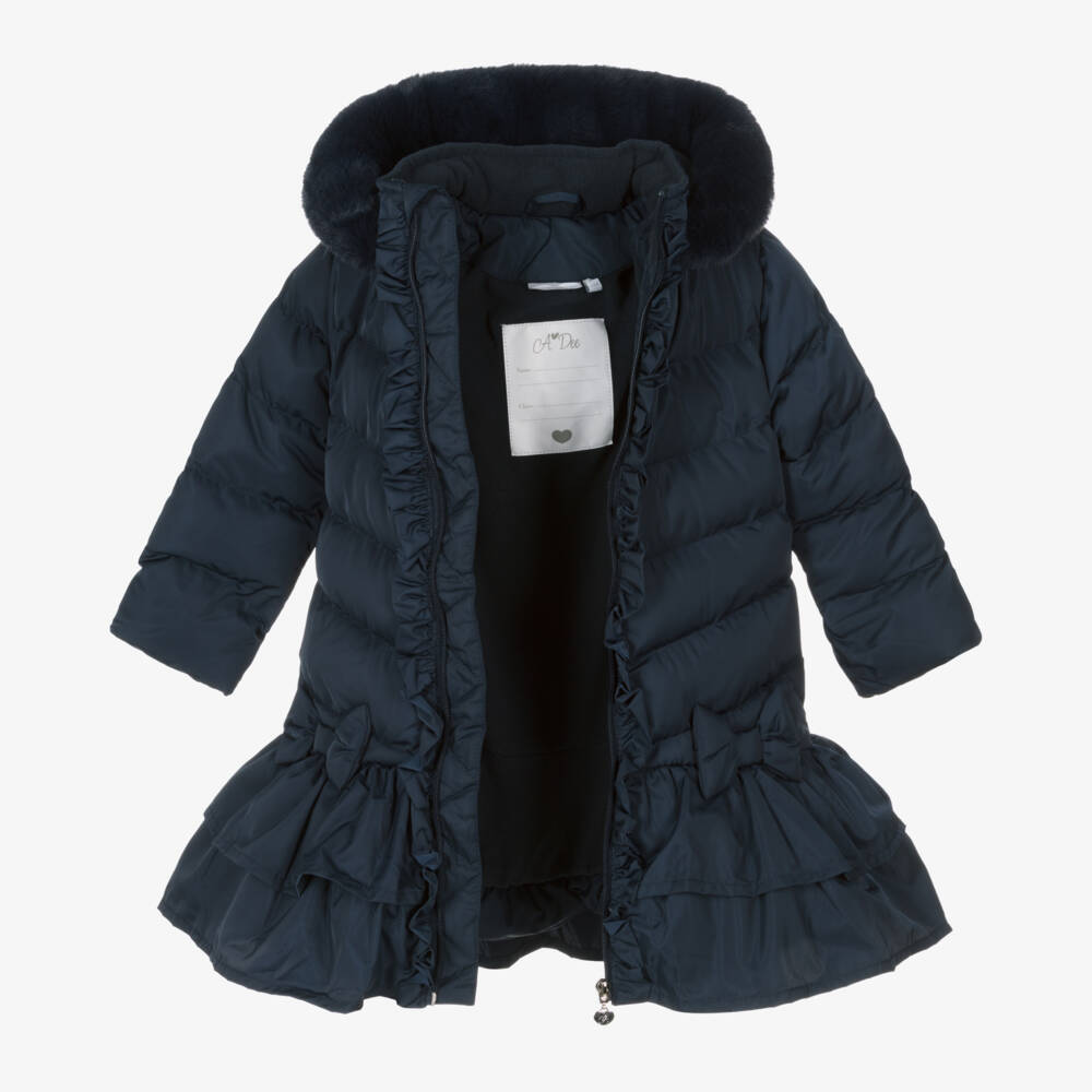 A Dee-Girls Navy Frilled Padded Coat | Childrensalon Outlet