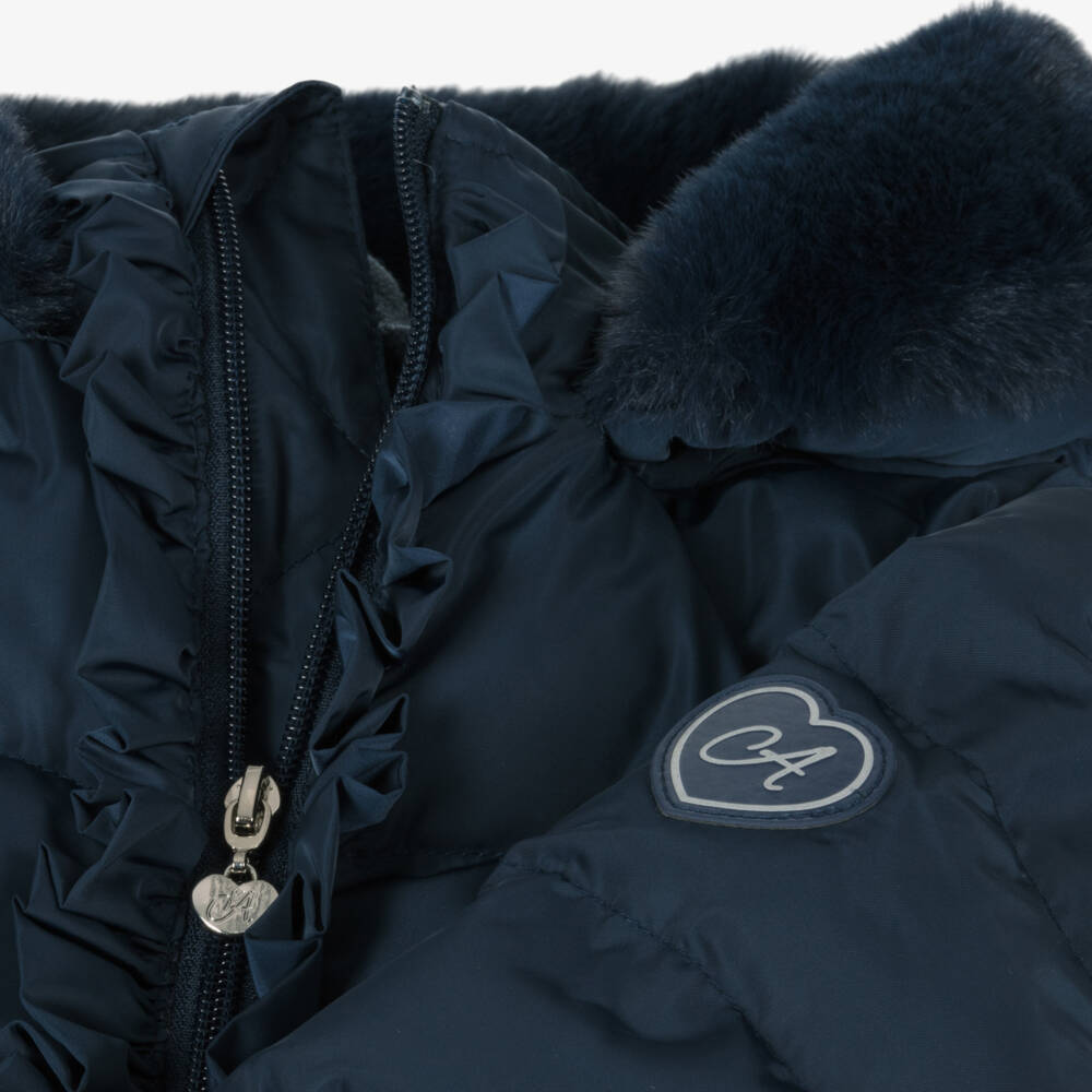 A Dee-Girls Navy Frilled Padded Coat | Childrensalon Outlet