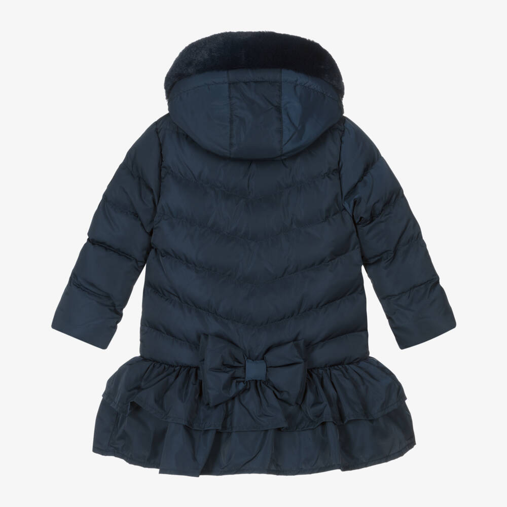A Dee-Girls Navy Frilled Padded Coat | Childrensalon Outlet