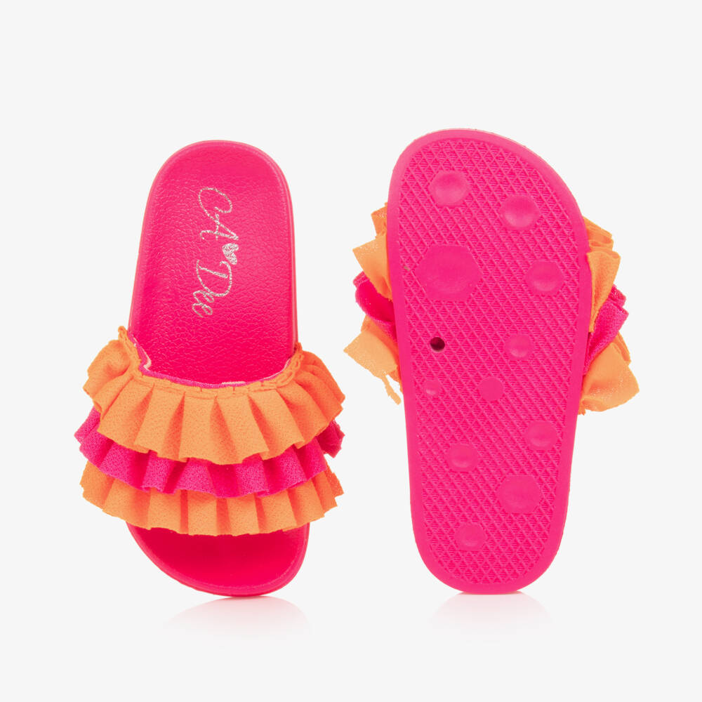 A Dee-Girls Neon Pink Ruffle Sliders | Childrensalon Outlet