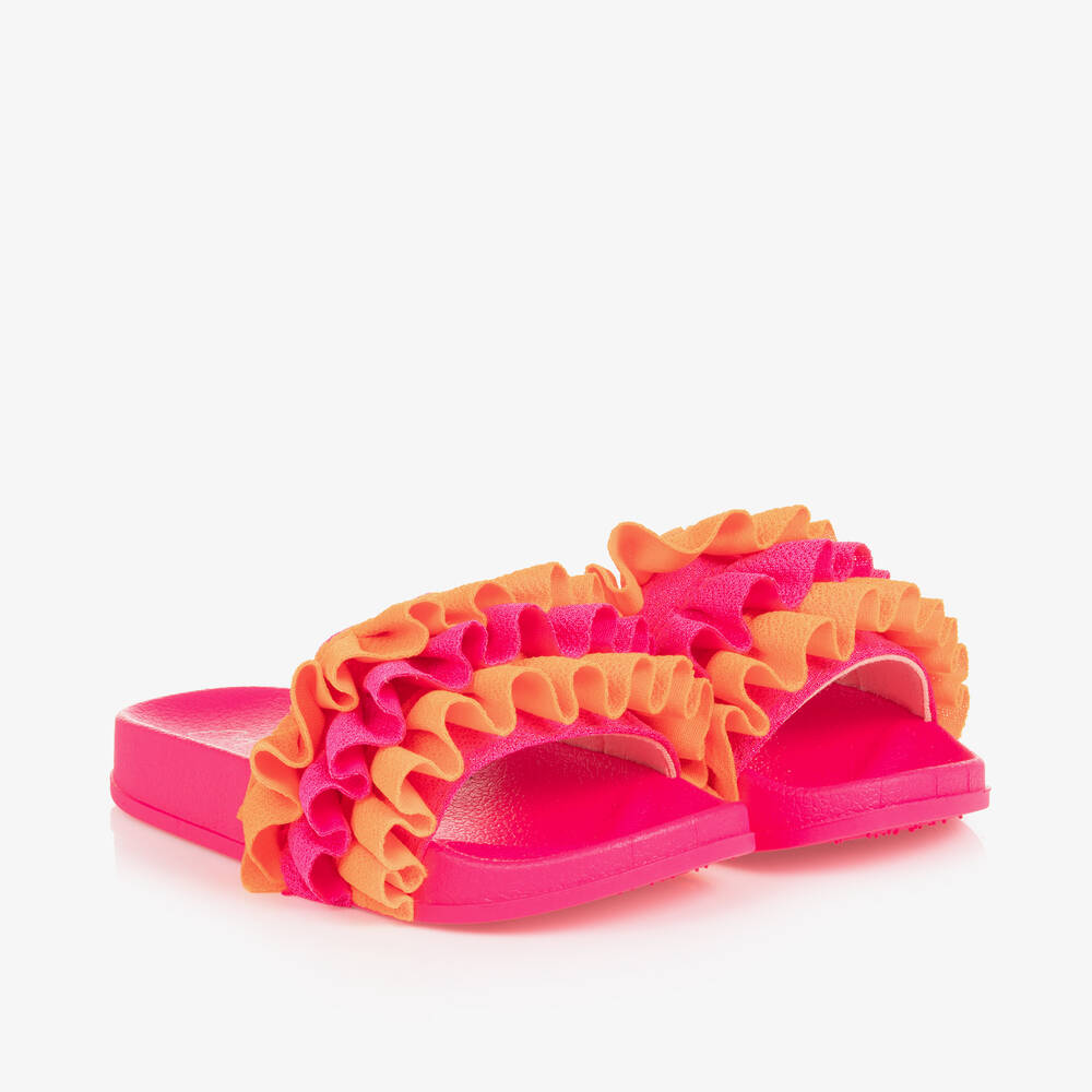 A Dee-Girls Neon Pink Ruffle Sliders | Childrensalon Outlet