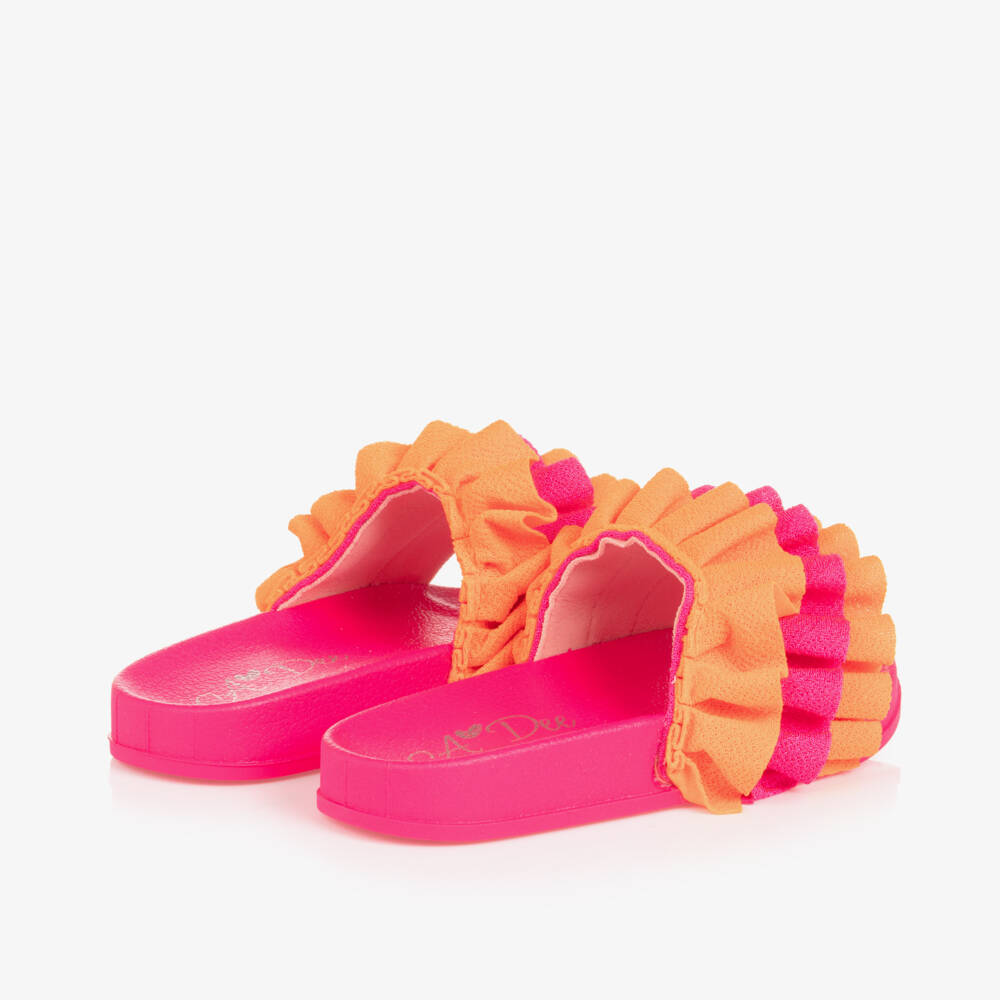 A Dee-Girls Neon Pink Ruffle Sliders | Childrensalon Outlet