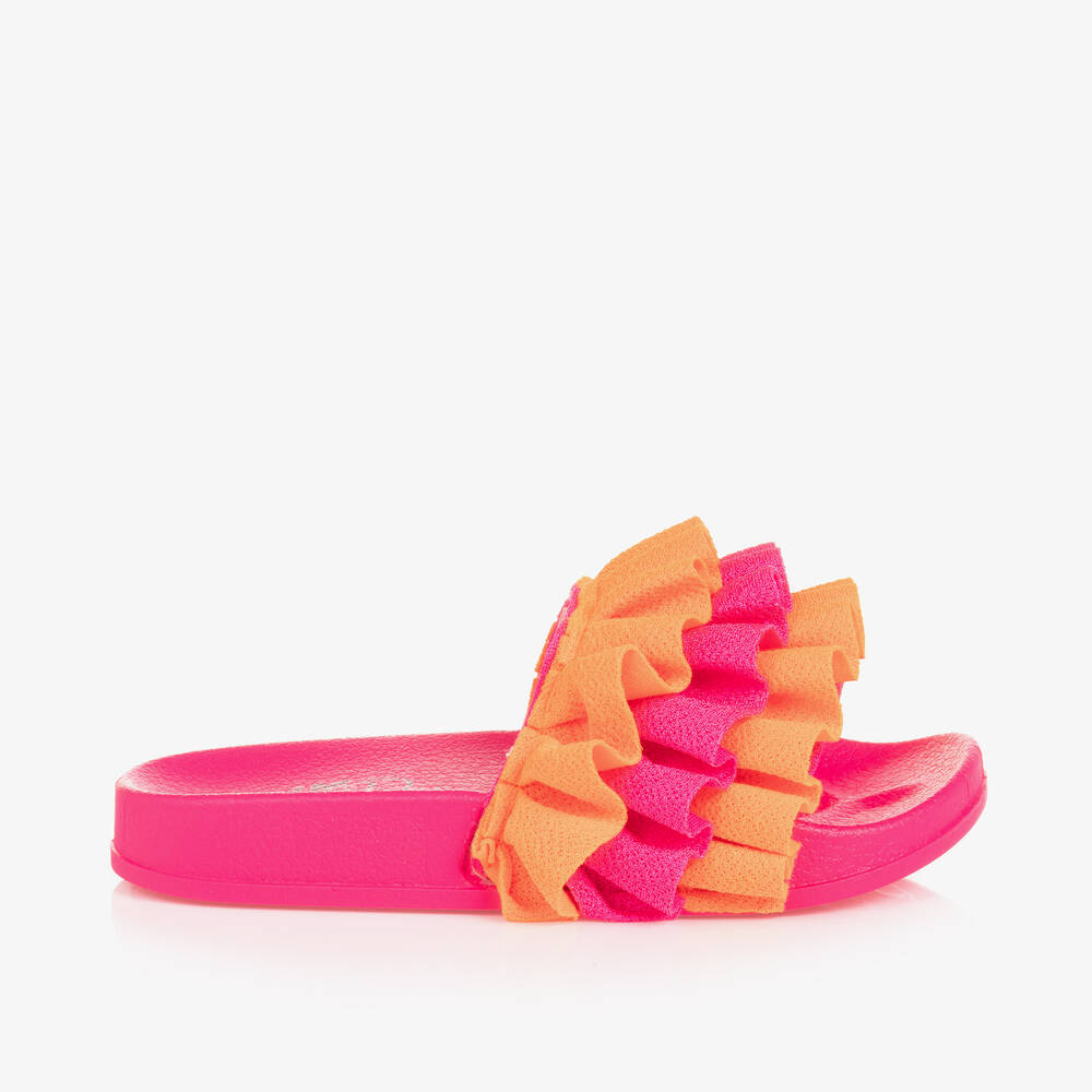 A Dee Girls Neon Pink Ruffle Sliders Childrensalon Outlet