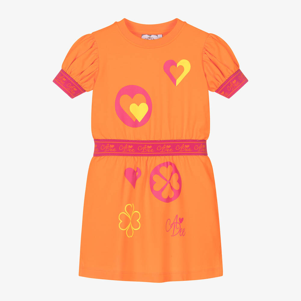 A Dee-Girls Orange Cotton Heart Dress | Childrensalon Outlet