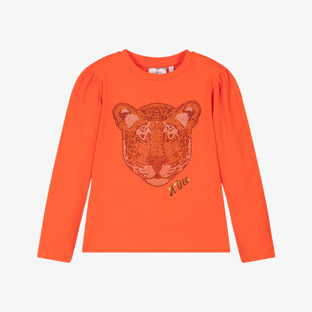 A Dee-Girls Orange Cotton Tiger Top | Childrensalon Outlet