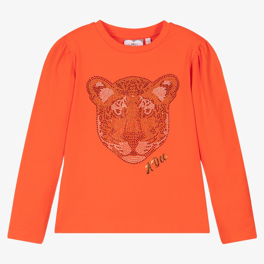 A Dee - Girls Orange Tiger cotton Top | Childrensalon