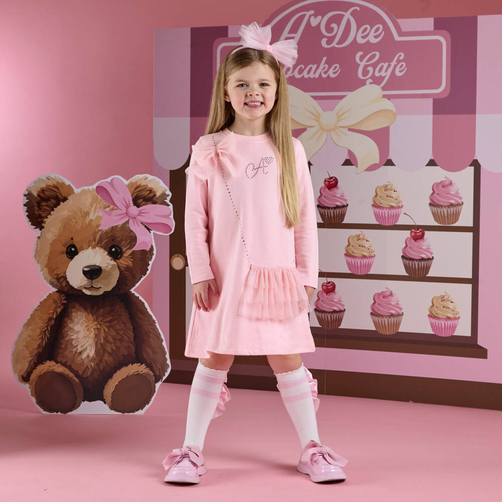 A Dee-Girls Pale Pink Cotton & Tulle Crossbody Dress | Childrensalon Outlet