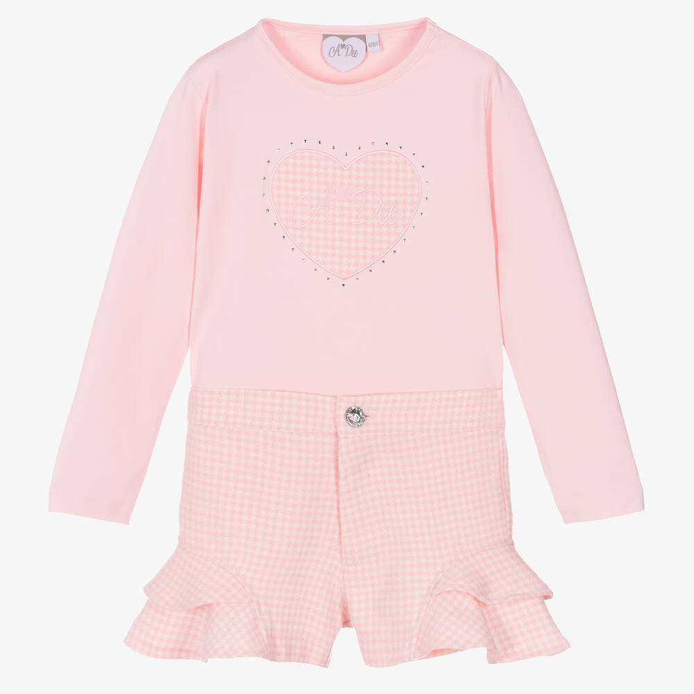 A Dee - Girls Pale Pink Houndstooth Shorts Set | Childrensalon