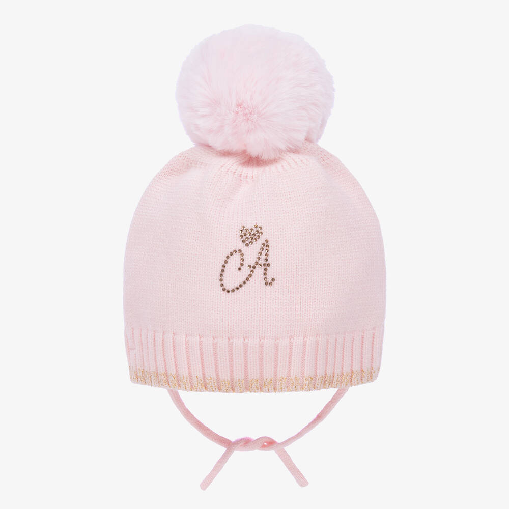 A Dee - Girls Pale Pink Pom-Pom Hat | Childrensalon