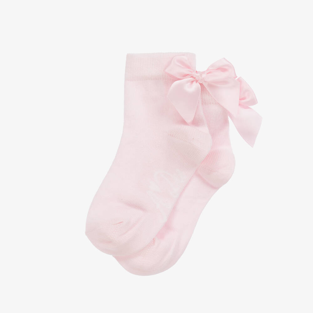 A Dee-جوارب كاحل بفيونكة قطن لون زهري للبنات | Childrensalon Outlet