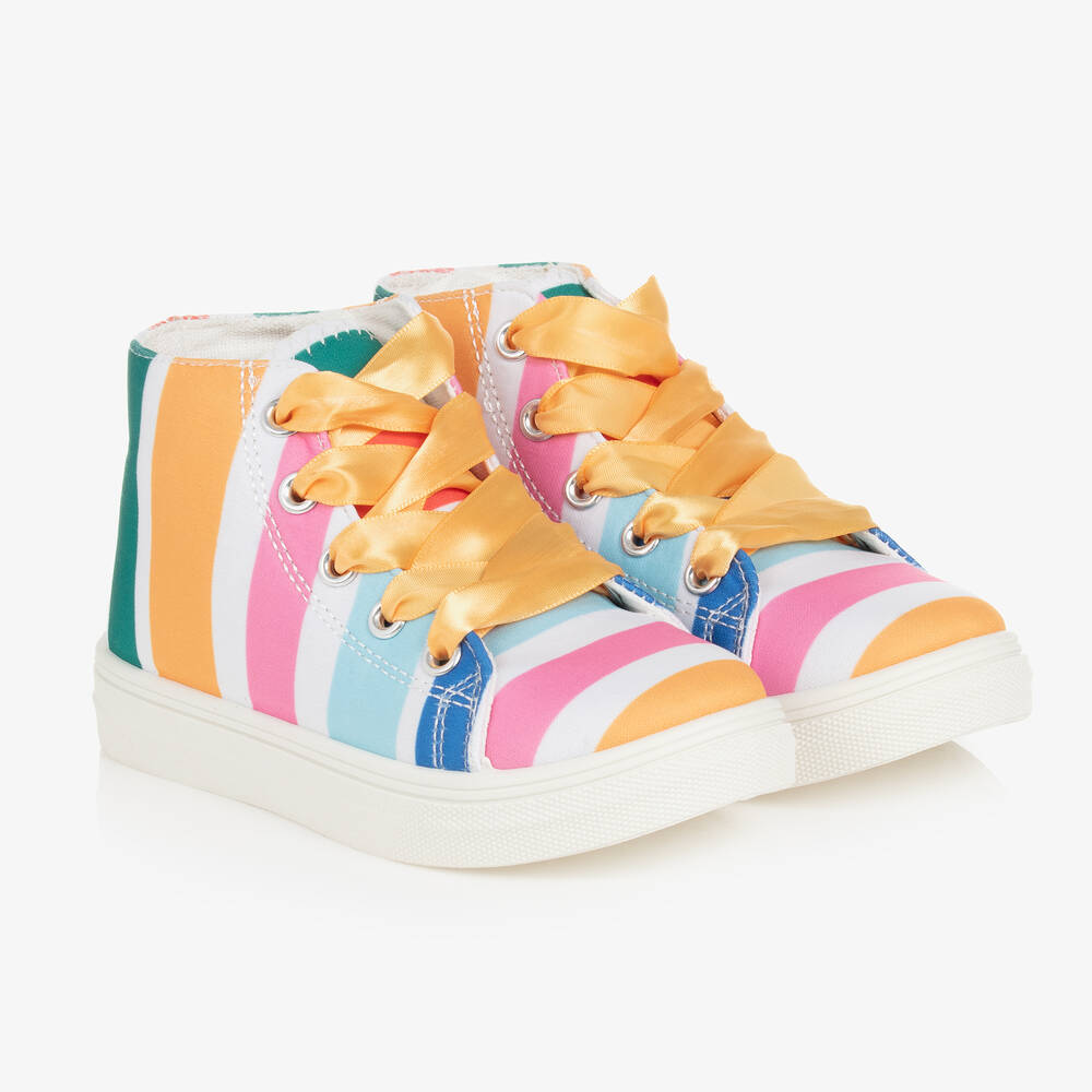 A Dee - Girls Pastel Striped High-Top Canvas Trainers | Childrensalon