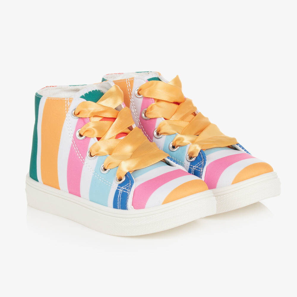 A Dee Girls Pastel Striped High Top Canvas Trainers