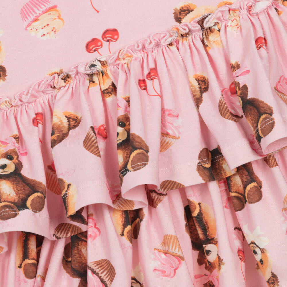 A Dee-Girls Pink Bear Print Cotton Jersey Dress | Childrensalon Outlet