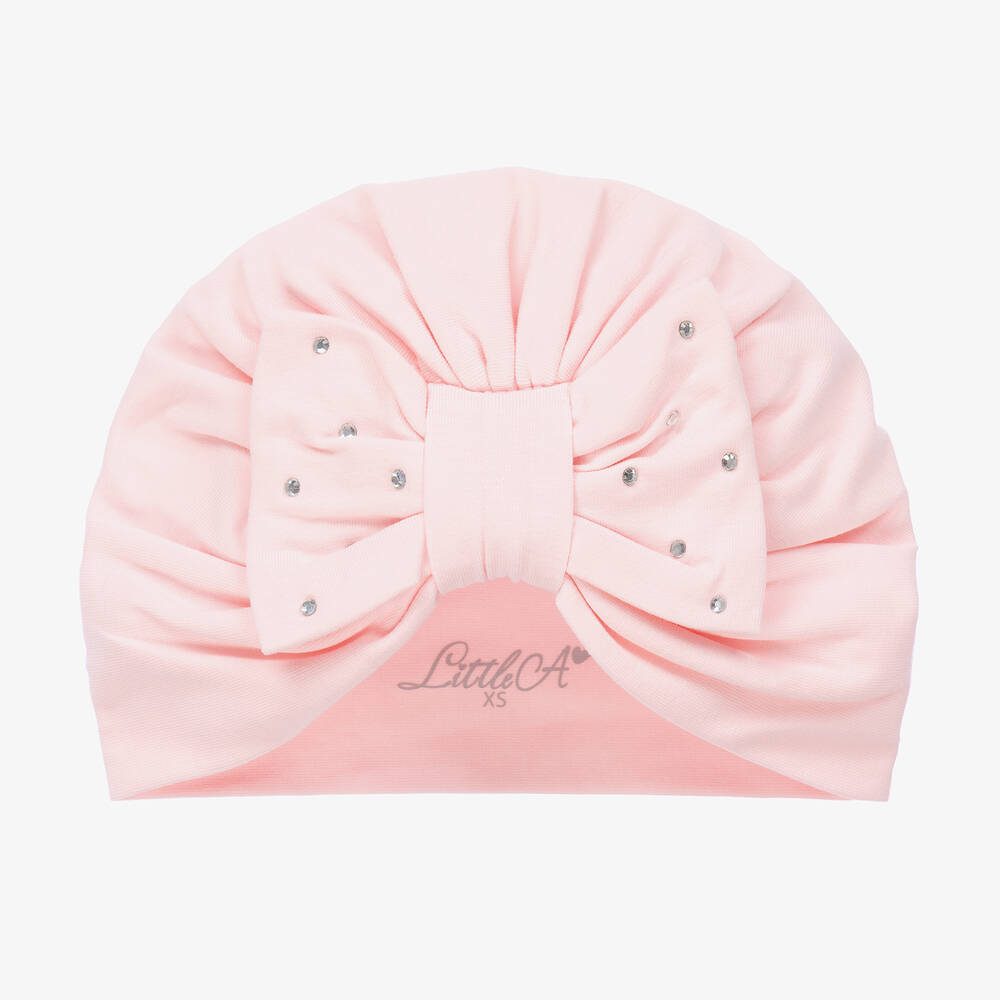 A Dee - Girls Pink Bow Diamante Turban | Childrensalon