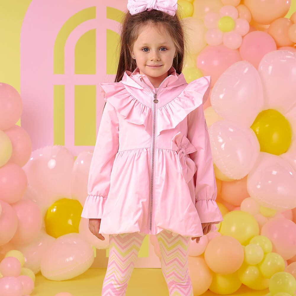 A Dee Girls Pink Bow Hooded Coat Childrensalon Outlet