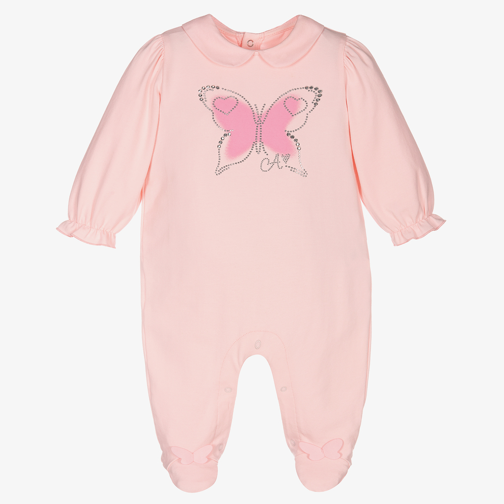 A Dee - Girls Pink Butterfly Babygrow | Childrensalon