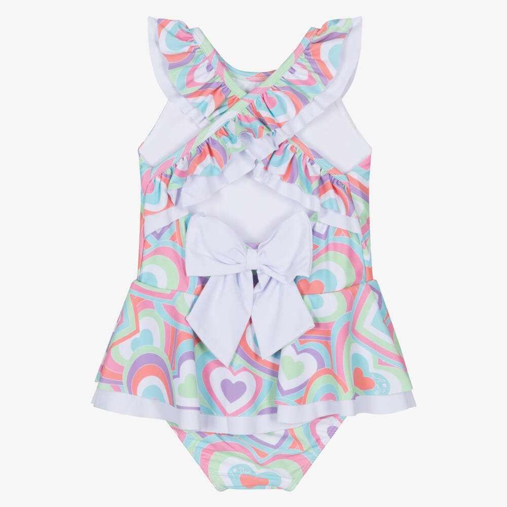 A Dee-Girls Pink Colourful Heart Print Swimsuit | Childrensalon Outlet