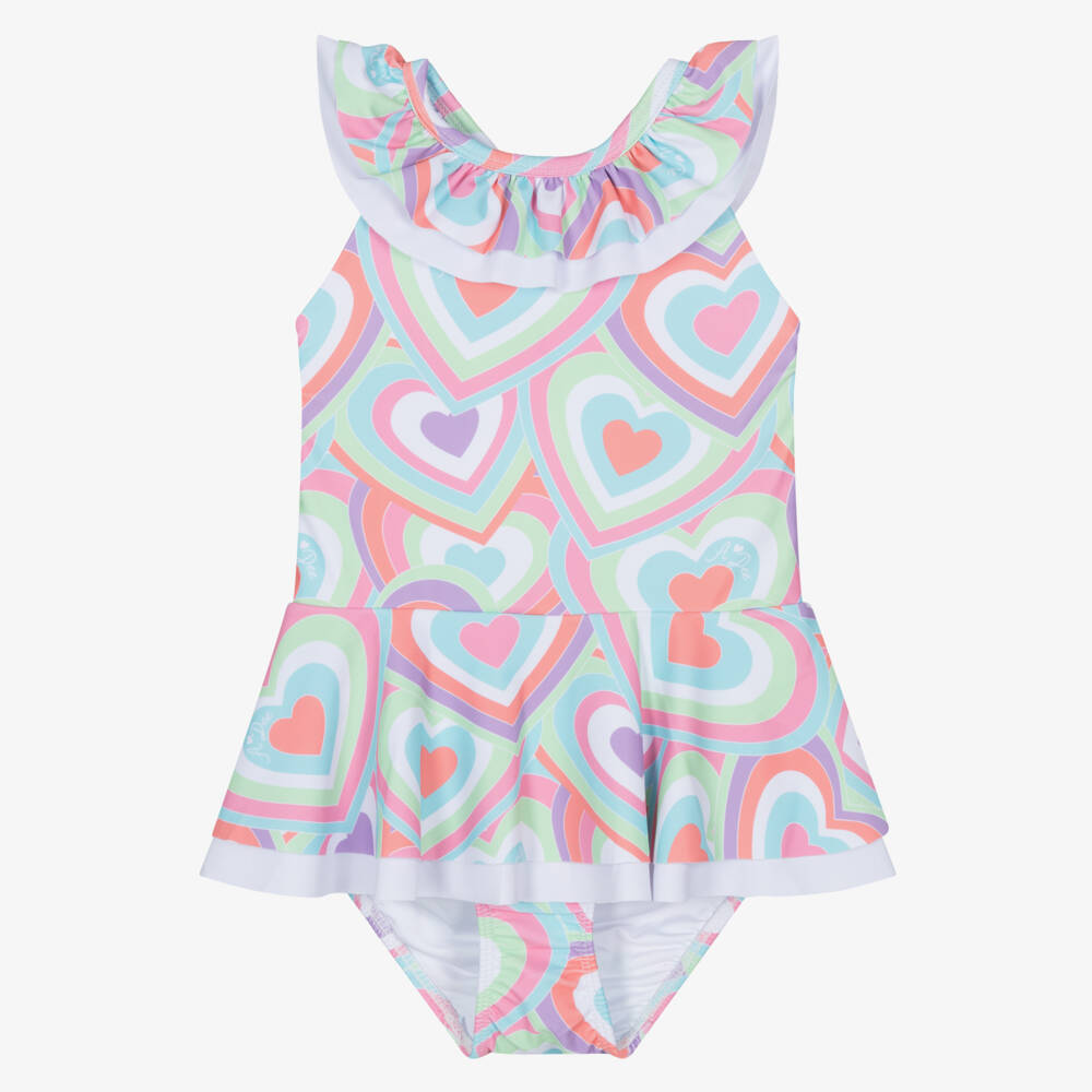 A Dee-Girls Pink Colourful Heart Print Swimsuit | Childrensalon Outlet