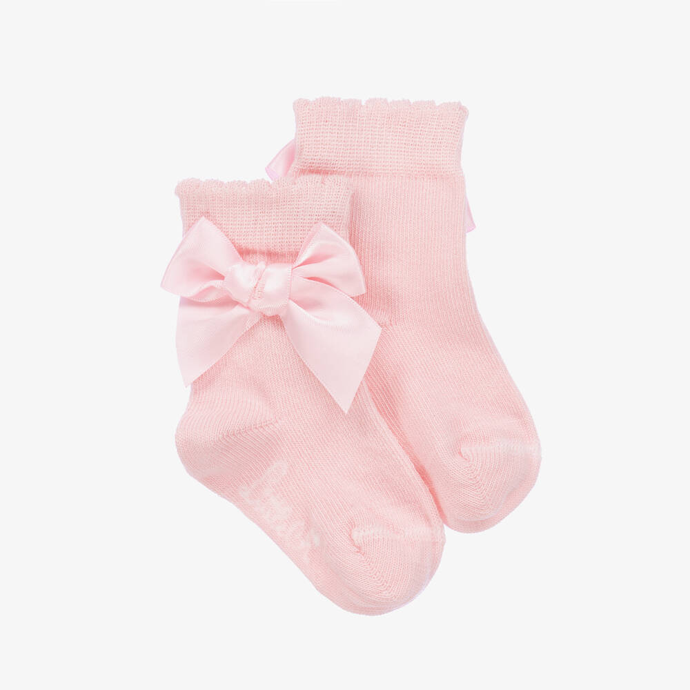 A Dee - Girls Pink Cotton Bow Ankle Socks | Childrensalon