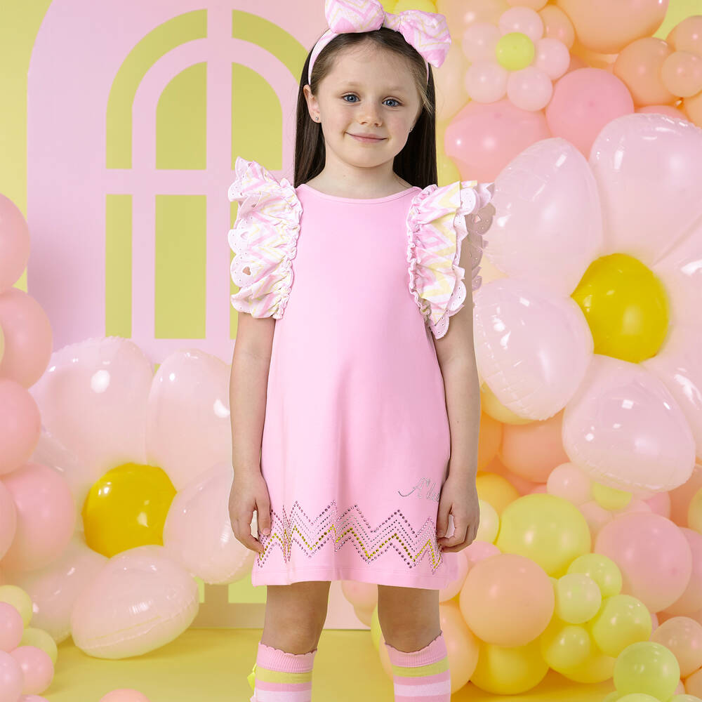 A Dee-فستان قطن جيرسي لون زهري مزين بفيونكة | Childrensalon Outlet