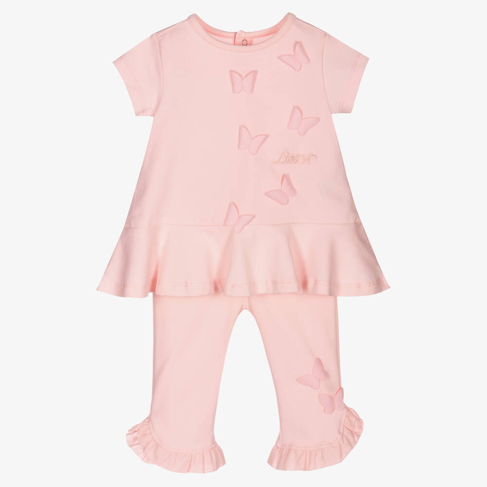 A Dee-Girls Pink Cotton Butterfly Leggings Set | Childrensalon Outlet