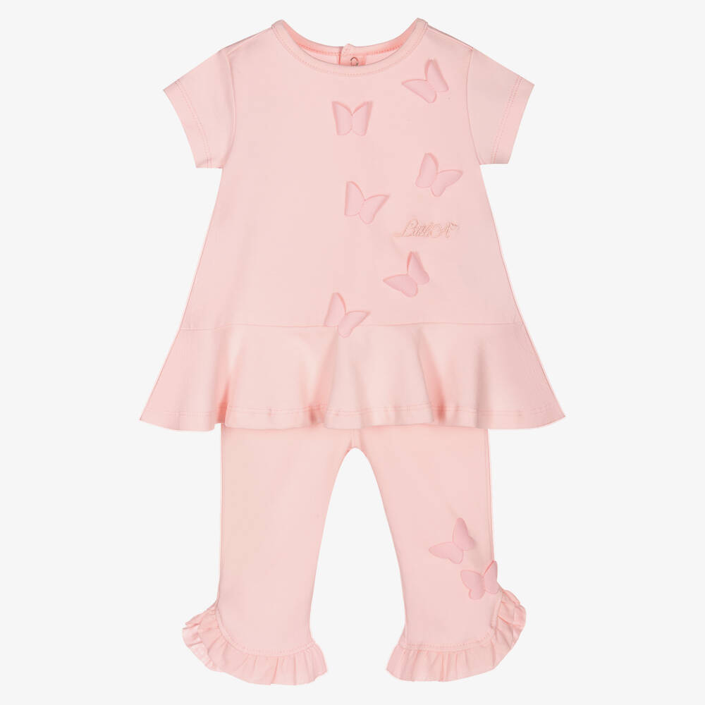 A Dee-Girls Pink Cotton Butterfly Leggings Set | Childrensalon Outlet