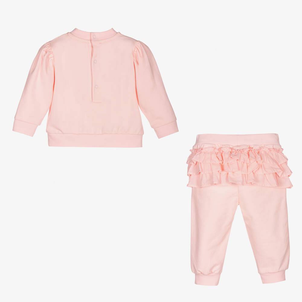 A Dee-Girls Pink Cotton Butterfly Tracksuit | Childrensalon Outlet