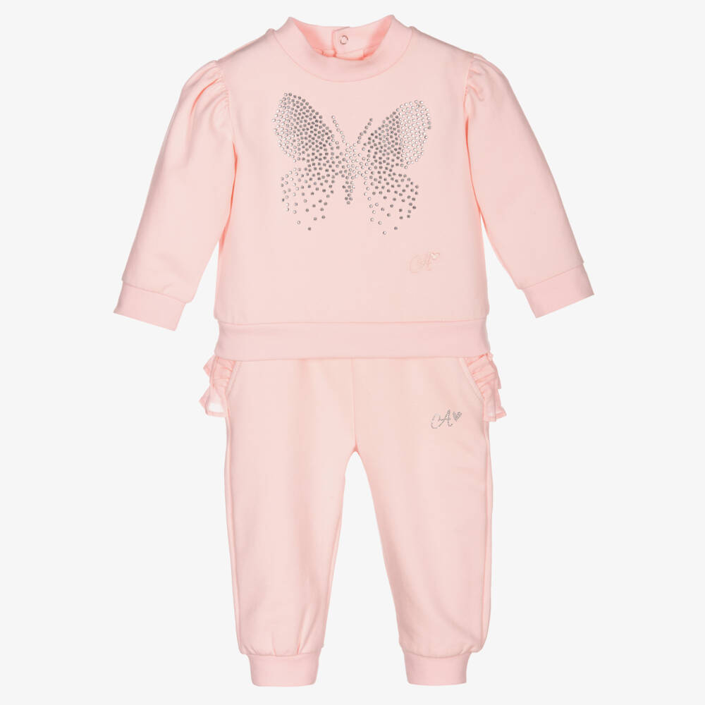 A Dee-Girls Pink Cotton Butterfly Tracksuit | Childrensalon Outlet