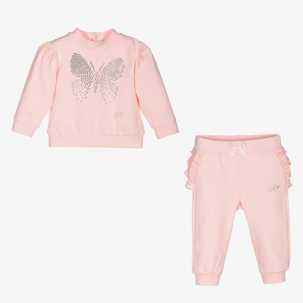 A Dee-Girls Pink Cotton Butterfly Tracksuit | Childrensalon Outlet