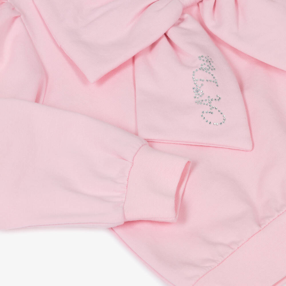 A Dee-Girls Pink Cotton Diamanté Logo Trouser Set with Bow | Childrensalon Outlet