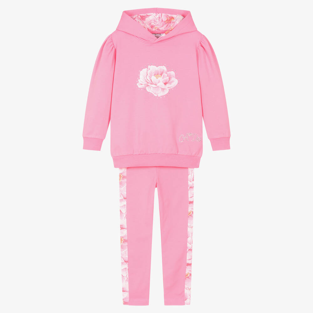 A Dee-Girls Pink Cotton Floral Leggings Set | Childrensalon Outlet